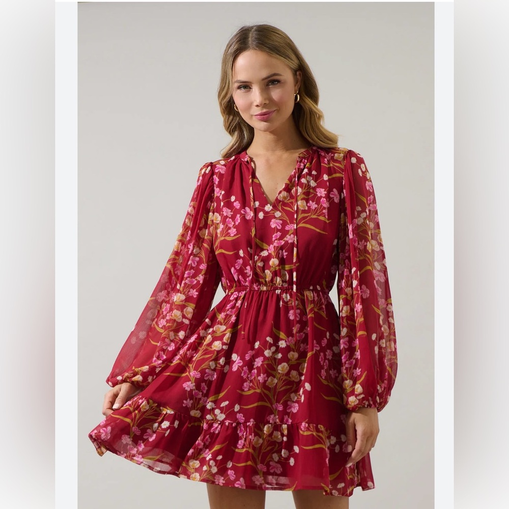 Sugarlips Ginnie Floral Paxton Balloon Sleeve Mini Dress
